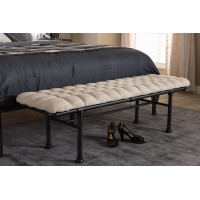 Baxton Studio YLX-7009 Zelie Rustic and Industrial Light Beige Fabric Upholstered Bench